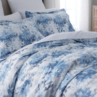 Floral Grove Premium Smooth Wrinkle-Free Sateen Bed Sheet Set - Dusty Blue, Queen,Dusty Blue