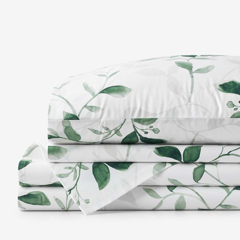 Botanic Meadow Premium Smooth Wrinkle-Free Sateen Bed Sheet Set - Evergreen, Queen,Evergreen