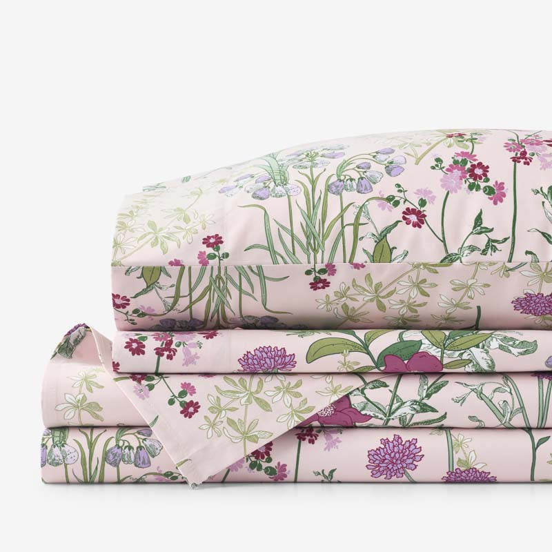 Bloom Meadow Classic Smooth Sateen Bed Sheet Set - Blush, Twin,Blush
