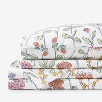 Garden Mirage Classic Cool Cotton Percale Bed Sheet Set - White Multi, Queen,White Multi
