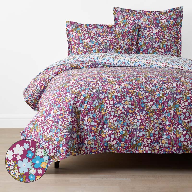 Idril Reversible Classic Cool Cotton Percale Duvet Cover - Magenta Pink, Twin/Twin XL,Magenta Pink