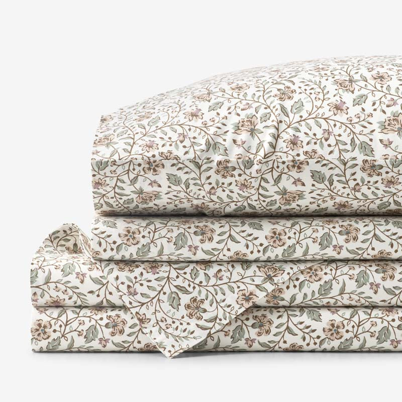 Garden Patch Floral Garment Washed Cotton Percale Bed Sheet Set - Multi, Full,Multi