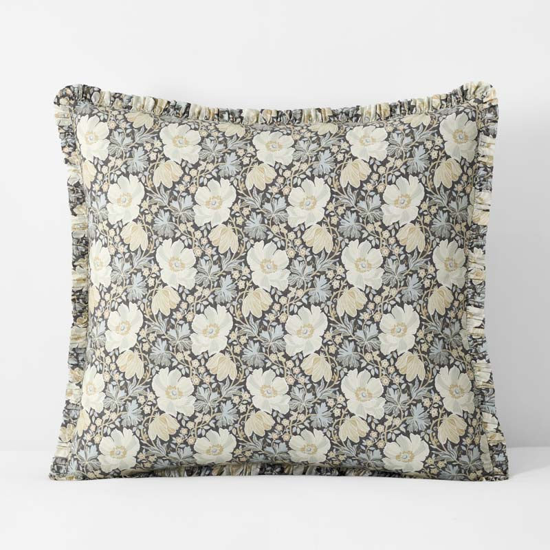 Tapestry Floral Reversible Garment Washed Cotton Percale Sham - Ivory Multi, Euro,Ivory Multi