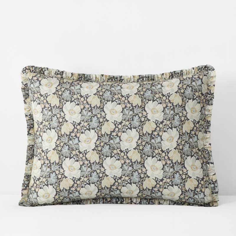 Tapestry Floral Reversible Garment Washed Cotton Percale Sham - Ivory Multi, Standard,Ivory Multi