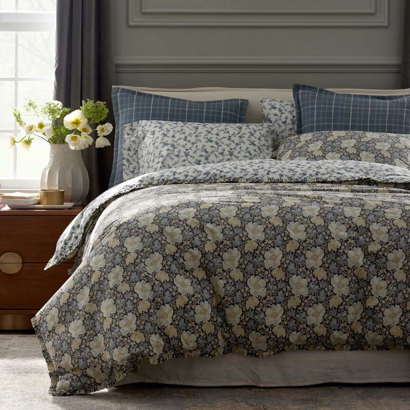 Tapestry Floral Reversible Garment Washed Cotton Percale Duvet Cover Set - Ivory Multi, Twin/Twin XL,Ivory Multi
