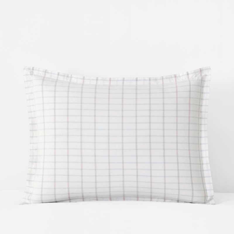 Yarn-Dyed Plaid Garment Washed Cotton Percale Sham - Ivory Multi, Standard,Ivory Multi