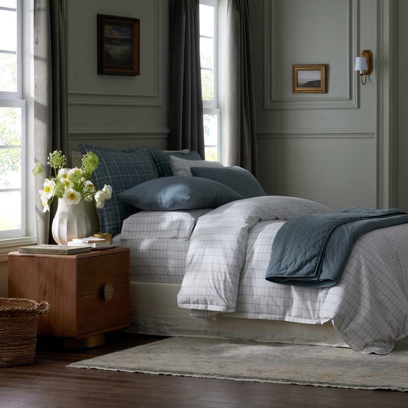 Yarn-Dyed Plaid Garment Washed Cotton Percale Duvet Cover Set - Ivory Multi, Twin/Twin XL,Ivory Multi