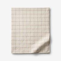 Tailored Stripes and Plaids Premium Breathable Washed Linen Cotton Flat Bed Sheet - Windowpane Dark Brown, Twin/Twin XL,Windowpane Dark Brown
