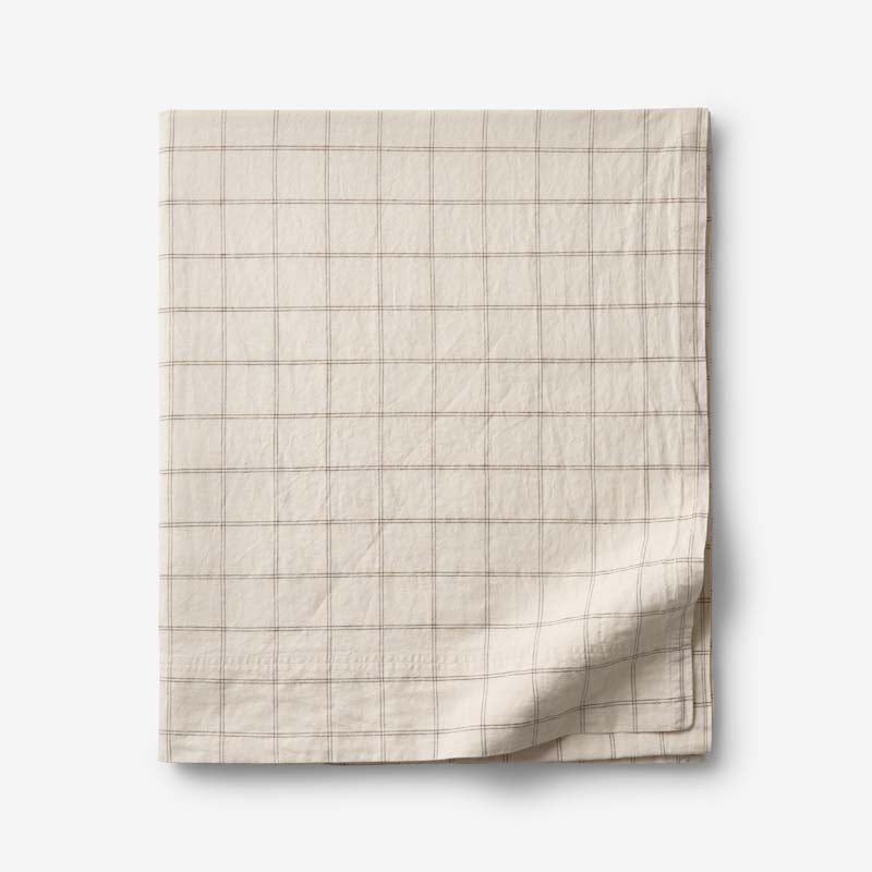 Tailored Stripes and Plaids Premium Breathable Washed Linen Cotton Flat Bed Sheet - Windowpane Dark Brown, Twin/Twin XL,Windowpane Dark Brown