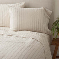 Tailored Stripes and Plaids Premium Breathable Washed Linen Cotton Flat Bed Sheet - Stripe Dark Brown, Twin/Twin XL,Stripe Dark Brown