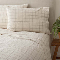 Tailored Stripes and Plaids Premium Breathable Washed Linen Cotton Fitted Bed Sheet - Windowpane Dark Brown, Twin,Windowpane Dark Brown