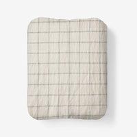 Tailored Stripes and Plaids Premium Breathable Washed Linen Cotton Fitted Bed Sheet - Windowpane Deep Navy, Twin,Windowpane Deep Navy