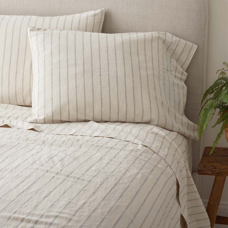 Tailored Stripes Premium Breathable Washed Linen Cotton Sheet Set,
