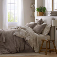 Tailored Stripes and Plaids Premium Breathable Washed Linen Cotton Pillowcase Set - Windowpane Dark Brown, Standard,Windowpane Dark Brown