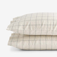 Tailored Stripes and Plaids Premium Breathable Washed Linen Cotton Pillowcase Set - Windowpane Deep Navy, Standard,Windowpane Deep Navy