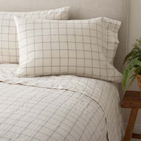 Tailored Stripes and Plaids Premium Breathable Washed Linen Cotton Pillowcase Set - Windowpane Deep Navy, Standard,Windowpane Deep Navy