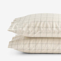 Tailored Stripes and Plaids Premium Breathable Washed Linen Cotton Pillowcase Set - Windowpane Dark Olive, Standard,Windowpane Dark Olive