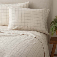 Tailored Stripes and Plaids Premium Breathable Washed Linen Cotton Pillowcase Set - Windowpane Dark Olive, Standard,Windowpane Dark Olive