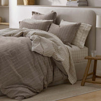 Tailored Stripes Premium Breathable Washed Linen Cotton Reversible Duvet Cover - Wide Stripe Dark Brown, Twin/Twin XL,Wide Stripe Dark Brown