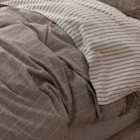 Tailored Stripes Premium Breathable Washed Linen Cotton Reversible Duvet Cover - Wide Stripe Dark Brown, Twin/Twin XL,Wide Stripe Dark Brown