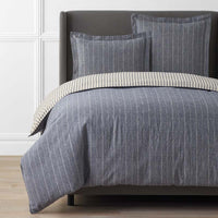 Tailored Stripes Premium Breathable Washed Linen Cotton Reversible Duvet Cover - Wide Stripe Deep Navy, King/Cal. King,Wide Stripe Deep Navy