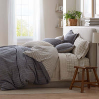 Tailored Stripes Premium Breathable Washed Linen Cotton Reversible Duvet Cover - Wide Stripe Deep Navy, King/Cal. King,Wide Stripe Deep Navy