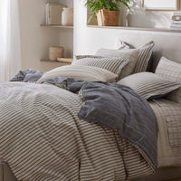 Tailored Stripes Premium Breathable Washed Linen Cotton Reversible Duvet Cover - Wide Stripe Deep Navy, King/Cal. King,Wide Stripe Deep Navy