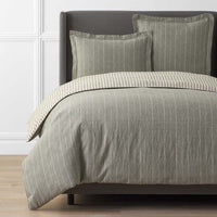 Tailored Stripes Premium Breathable Washed Linen Cotton Reversible Duvet Cover - Wide Stripe Dark Olive, Twin/Twin XL,Wide Stripe Dark Olive
