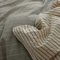 Tailored Stripes Premium Breathable Washed Linen Cotton Reversible Duvet Cover - Wide Stripe Dark Olive, Twin/Twin XL,Wide Stripe Dark Olive