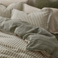Tailored Stripes Premium Breathable Washed Linen Cotton Reversible Duvet Cover - Wide Stripe Dark Olive, Twin/Twin XL,Wide Stripe Dark Olive