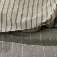 Tailored Stripes Premium Breathable Washed Linen Cotton Reversible Duvet Cover - Wide Stripe Dark Olive, Twin/Twin XL,Wide Stripe Dark Olive