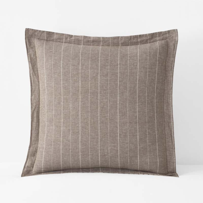 Tailored Stripes Premium Breathable Washed Linen Cotton Reversible Sham - Wide Stripe Dark Brown, Euro,Wide Stripe Dark Brown