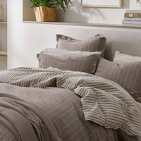 Tailored Stripes Premium Breathable Washed Linen Cotton Reversible Sham - Wide Stripe Dark Brown, Standard,Wide Stripe Dark Brown