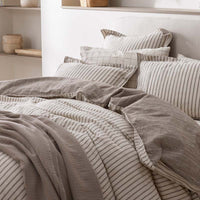 Tailored Stripes Premium Breathable Washed Linen Cotton Reversible Sham - Wide Stripe Dark Brown, Standard,Wide Stripe Dark Brown