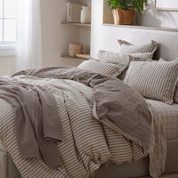 Tailored Stripes Premium Breathable Washed Linen Cotton Reversible Sham - Wide Stripe Dark Brown, Standard,Wide Stripe Dark Brown