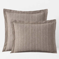 Tailored Stripes Premium Breathable Washed Linen Cotton Reversible Sham - Wide Stripe Dark Brown, Standard,Wide Stripe Dark Brown