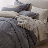 Tailored Stripes Premium Breathable Washed Linen Cotton Reversible Sham - Wide Stripe Deep Navy, Standard,Wide Stripe Deep Navy