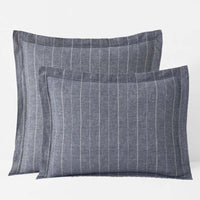 Tailored Stripes Premium Breathable Washed Linen Cotton Reversible Sham - Wide Stripe Deep Navy, Standard,Wide Stripe Deep Navy