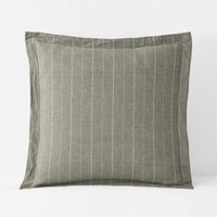 Tailored Stripes Premium Breathable Washed Linen Cotton Reversible Sham - Wide Stripe Dark Olive, Euro,Wide Stripe Dark Olive