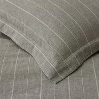 Tailored Stripes Premium Breathable Washed Linen Cotton Reversible Sham - Wide Stripe Dark Olive, Standard,Wide Stripe Dark Olive