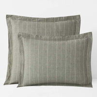 Tailored Stripes Premium Breathable Washed Linen Cotton Reversible Sham - Wide Stripe Dark Olive, Standard,Wide Stripe Dark Olive