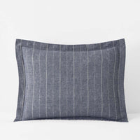Tailored Stripes Premium Breathable Washed Linen Cotton Reversible Sham - Wide Stripe Deep Navy, Standard,Wide Stripe Deep Navy