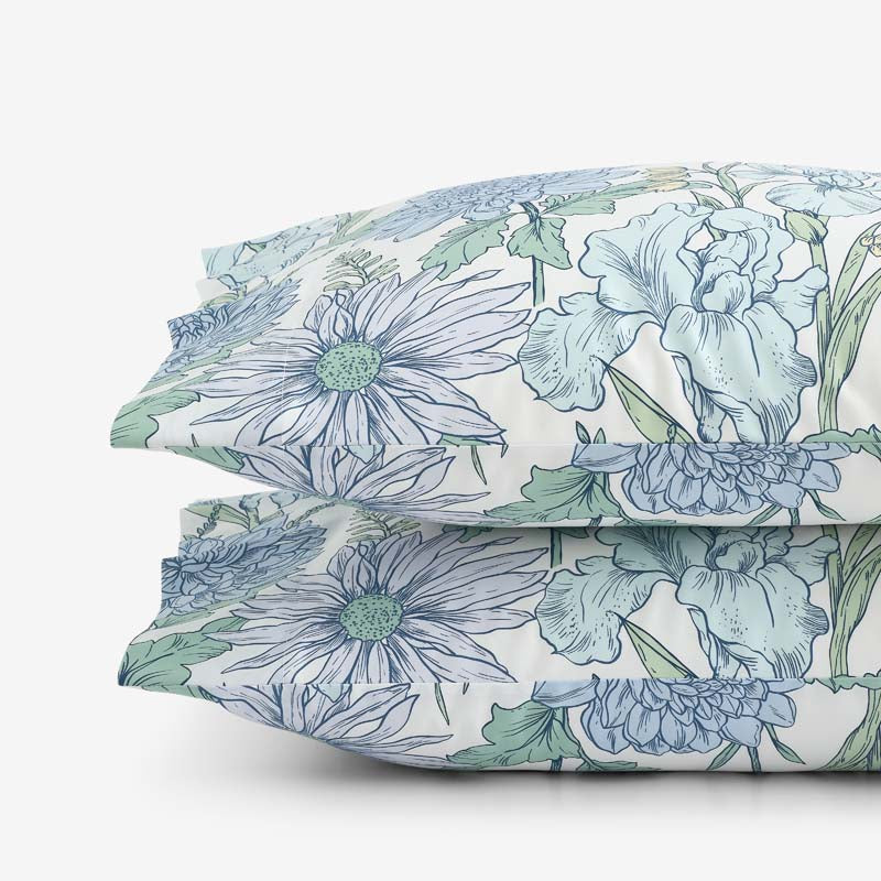 Garden Bliss Classic Smooth Sateen Pillowcase Set - Blue Multi, Standard,Blue Multi