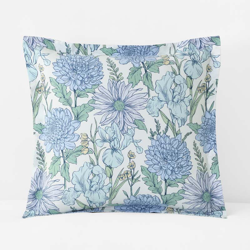 Garden Bliss Classic Smooth Sateen Sham - Blue Multi, Euro,Blue Multi