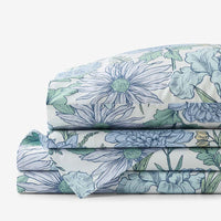 Garden Bliss Classic Smooth Sateen Bed Sheet Set - Blue Multi, Queen,Blue Multi