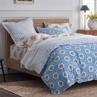 Blossoms and Stripes Classic Cool Cotton Percale Reversible Sham - Blossom Veil, Standard,Blossom Veil