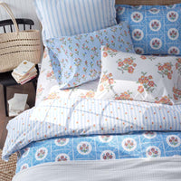 Blossoms and Stripes Classic Cool Cotton Percale Reversible Sham - Blossom Veil, Standard,Blossom Veil