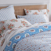 Blossoms and Stripes Classic Cool Cotton Percale Reversible Sham - Blossom Veil, Standard,Blossom Veil