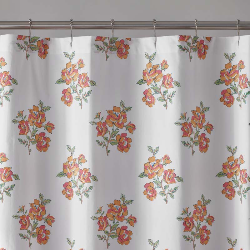 Blossoms and Stripes Classic Cool Cotton Percale Shower Curtain - Petal Charm,Petal Charm