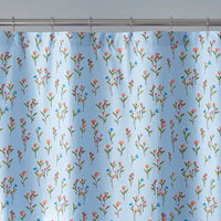 Blossoms and Stripes Classic Cool Cotton Percale Shower Curtain - Garden Poppies,Garden Poppies